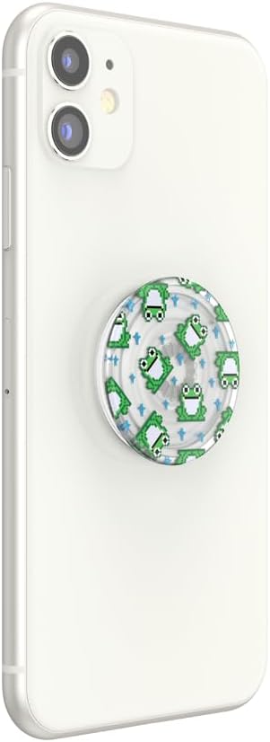PopSockets Plant- Based Phone Grip with Expanding Kickstand, Adhesive Grip, Eco- Friendly - Translucent 8 Bit Frogs