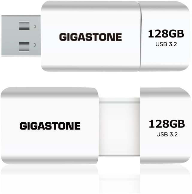 GIGASTONE 128GB Flash Drive (2 Pack) Z60 USB 3.2 Gen 1, 120MB/s Ultra Fast, Retractable Capless Slider Design, Data Storage, Backup for PC/Mac/TV/Car Audio, USB 2.0/3.0/3.1 Compatible