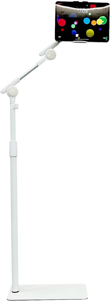 Tablet Floor Stand Holder, 360 Degree Rotating with Height Adjustable Stand Compatible with 4.7"-13" Phone/Tablet, Kindle, 63" Phone Stand, Aluminum Alloy, for Bed,Sofa,Desk（White）