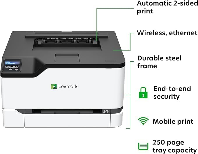 Lexmark CS331dw Color Laser Printer with Ethernet, Mobile-Friendly, Wireless Office Printer with Automatic Two-Sided Printing (3-Series)(40N9020)