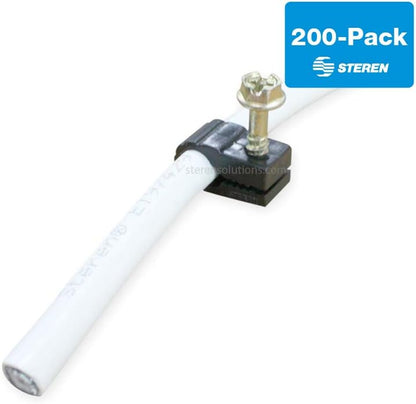 STEREN Coaxial Cable Clips - Cable Holder - Siding Clips for Hanging - Cord Holder for Desk - Cable Clamps - Cord Clip - Wire Organizer Clips - Tv Mount Screws (Black, 200 Count - Single Screw)