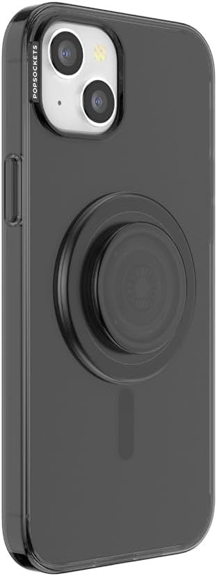 PopSockets iPhone 15 Plus Case with Round Phone Grip Compatible with MagSafe, Phone Case for iPhone 15 Plus, Wireless Charging Compatible - Black Translucent