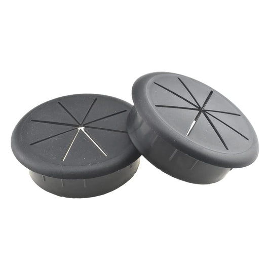 HAHIYO 2Pcs 2.4Inch/60mm Black ABS Plastic Eight-petaled Desk Grommet Wire Grommet Cable Management Cord Hole Cover Desk Wire Hole Insert Wire Organizer for Computer Office Home School Equipment