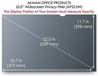 22 inch Computer Privacy Screen (16:10) - Black Security Shield - Desktop Monitor Protector - UV & Blue Light Filter by Akamai (22.0 inch Diagonally Measured, Black)