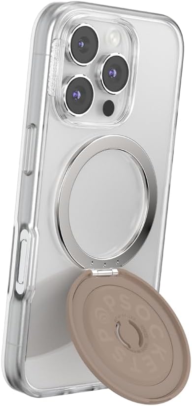 PopSockets Kick-Out Grip for MagSafe, Phone Grip with Built-in Phone Stand, Adjustable Kickstand for Portrait or Landscape, Strong Magnetic Hold, Wireless Charging Compatible - Latte