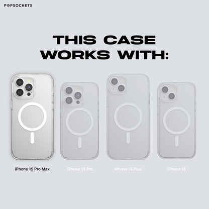 PopSockets iPhone 15 Pro Max Case with Round Phone Grip Compatible with MagSafe, Phone Case for iPhone 15 Pro Max, Wireless Charging Compatible - White Opalescent