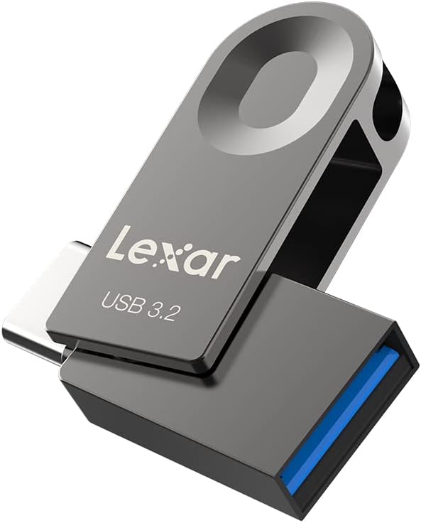 Lexar E32C 64GB Type-C USB Flash Drive, USB-A&USB-C 3.2 Gen 1 Dual Drive OTG 100MB/s Read, Thumb Drive Swivel Design Jump Drive for USB 3.0/2.0, Memory Stick for Android Smartphone, Laptop, PC