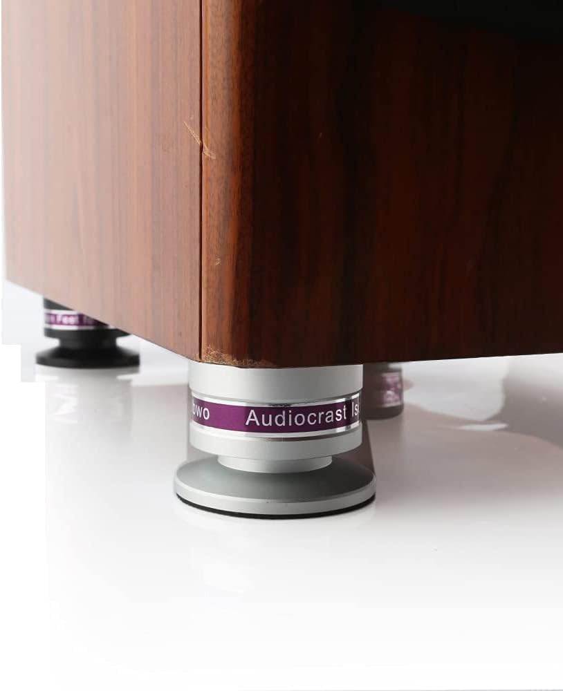 Tertullus 4 Pcs Aluminum Speaker Spike+Speaker Isolation Feet Top Pad Turntable Isolation Feet for Amplifier Speaker Turntable Player Subwoofer Silver