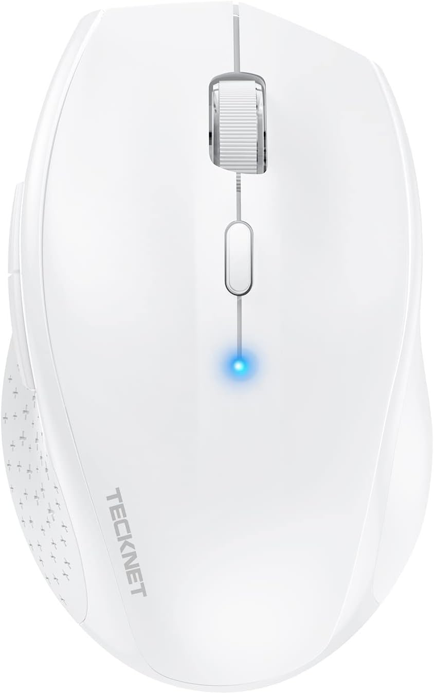 TECKNET Bluetooth Mouse, 4800 DPI Wireless Mouse, 2-Year Battery 6 Adjustable DPI, 6 Buttons Compatible with Laptop/Windows/Computer - White