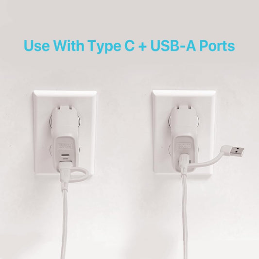 BLACK+DECKER USB C Multi Charging Cable, Fast Multi Charger Cable w/Adapter, Braided 2 in 1 Multiple USB Cable, Universal Charging Cord w/Type C/USB Adapter for iPhone 16 15/Samsung/LG/Tablets/More