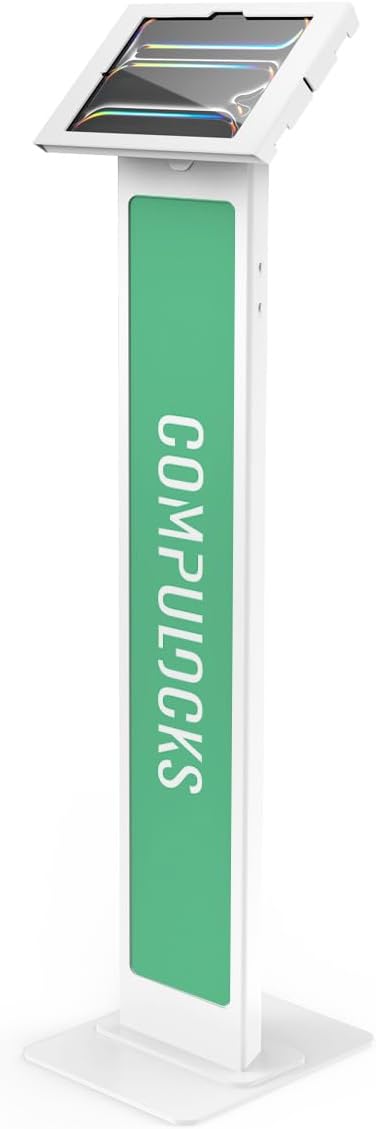 Compulocks iPad Pro M4 11" (2024) Apex Enclosure Brandable Floor Stand – Secure Tablet Display Stand, Kiosk Mount, Stand for Touchscreen Tablets, Digital Signage, POS Display - White