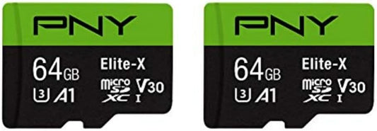 PNY 64GB Elite-X Class 10 U3 V30 microSDXC Flash Memory Card 2-Pack - 100MB/s, Class 10, U3, V30, A1, 4K UHD, Full HD, UHS-I, Micro SD