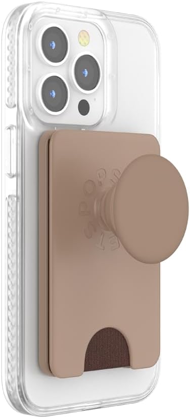 PopSockets Phone Wallet with Expanding Grip and Adapter Ring for MagSafe, Phone Card Holder, Wireless Charging Compatible, Wallet Compatible with MagSafe, Cute PopSockets - Latte