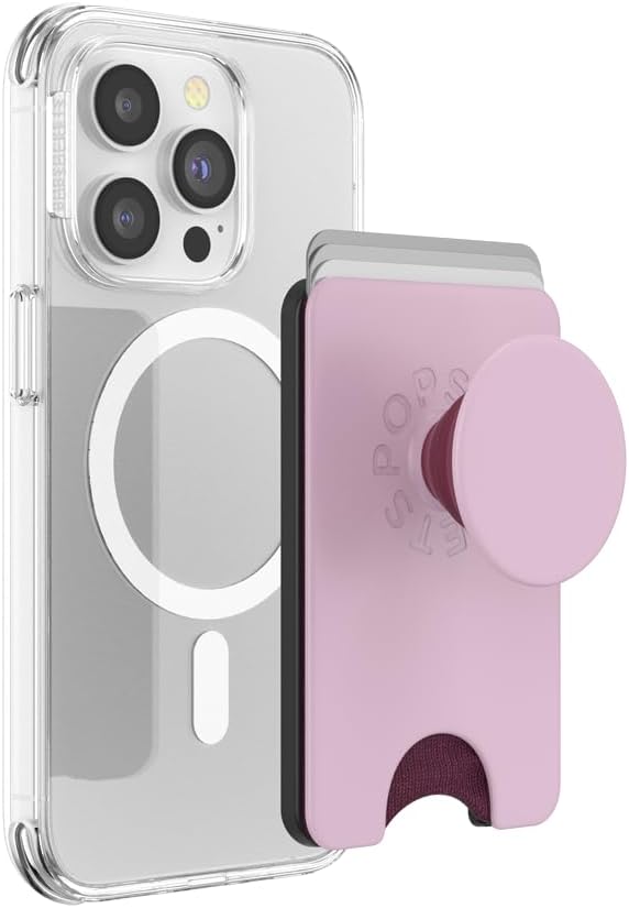PopSockets Phone Wallet with Expanding Grip and Adapter Ring for MagSafe, Phone Card Holder, Wireless Charging Compatible, Wallet Compatible with MagSafe - Blush Pink