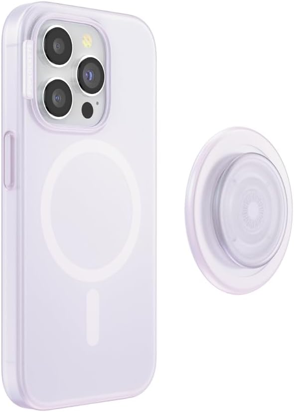PopSockets iPhone 15 Pro Case with Round Phone Grip Compatible with MagSafe, Phone Case for iPhone 15 Pro, Wireless Charging Compatible - White Opalescent