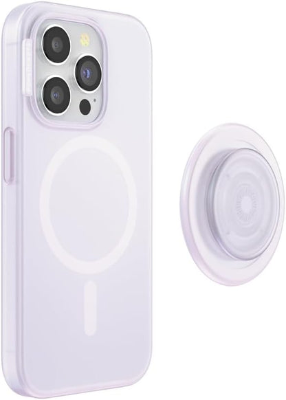 PopSockets iPhone 15 Pro Case with Round Phone Grip Compatible with MagSafe, Phone Case for iPhone 15 Pro, Wireless Charging Compatible - White Opalescent