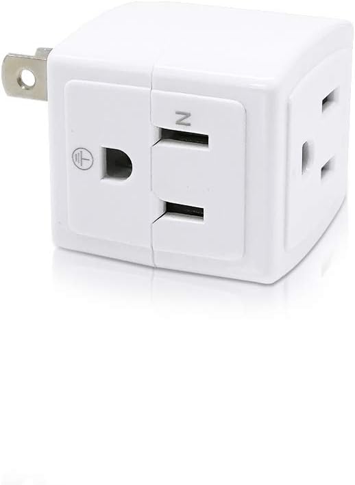 SYCON Adapter Outlet Extender, 2-Prong to 3-Prong Mini Wall Plug, Multi Outlet Splitter with 3 Outlets