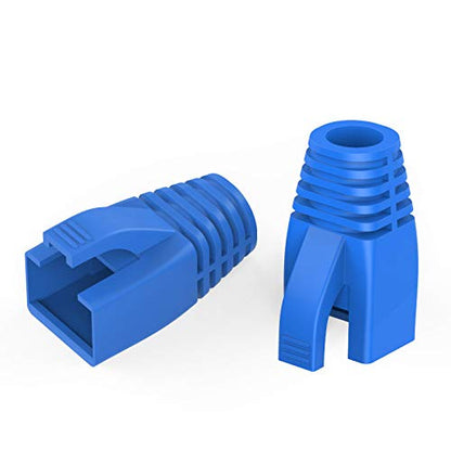 100Pack RJ45 Boot Cover, Cat5 Cat6 Cat6A Ethernet Network Cable Strain Relief Boot, Fits Overall Jacket Diameter 5.5-6.5MM Ethernet Cable (Hole Diameter: 6.5mm, Blue)