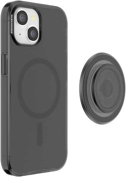 PopSockets iPhone 15 Case with Round Phone Grip Compatible with MagSafe, Phone Case for iPhone 15, Wireless Charging Compatible - Black Translucent