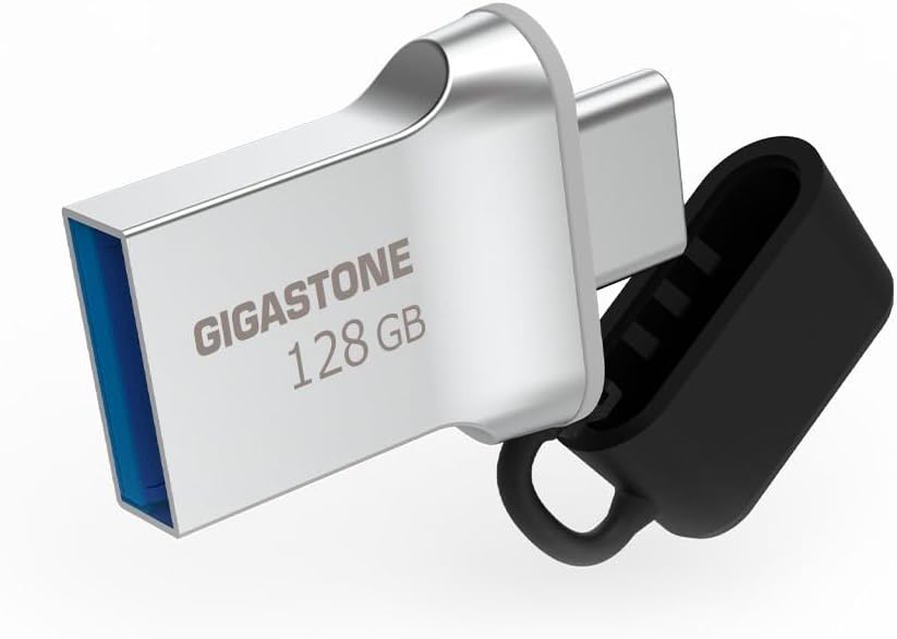 GIGASTONE 128GB Nano Luxus Dual Drive, Z50 USB 3.2 Gen 1, 2-in-1 USB-A & Type-C, 100MB/s Ultra Fast, Cap Design, Metal, Plug & Play for Smartphone/PC/Mac/TV/Car, 2.0/3.0/3.1 Compatible