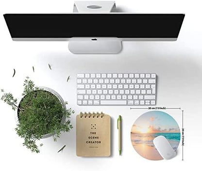 Round Mouse Pad, Beach Customized Premium-Textured Mouse Mat, Washable Mousepads with Lycra Cloth, Non-Slip Rubber Base Small Mousepad, 7.9×7.9×0.12 inches (Beach)