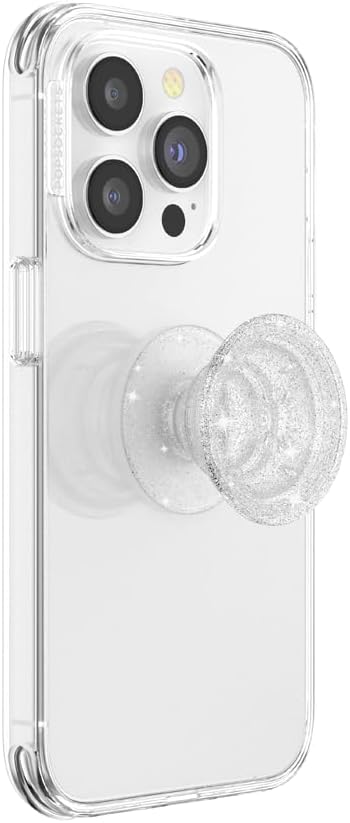 PopSockets Translucent Phone Grip with Expanding Kickstand, PopSockets for Phone, Adhesive Grip, Translucent PopGrip - Clear Glitter Silver