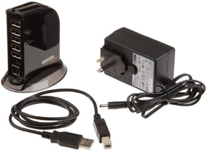 Amazon Basics 7 Port USB 2.0 Hub Tower with 5V/4A Power Adapter, Black