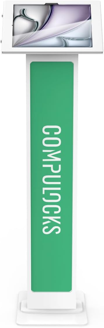 Compulocks iPad Air M2 & M3 13" Apex Enclosure Brandable Floor Stand – Secure Tablet Display Kiosk Mount, Digital Signage, POS Display - White