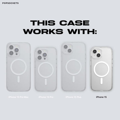 PopSockets iPhone 15 Case with Round Phone Grip Compatible with MagSafe, Phone Case for iPhone 15, Wireless Charging Compatible - White Opalescent