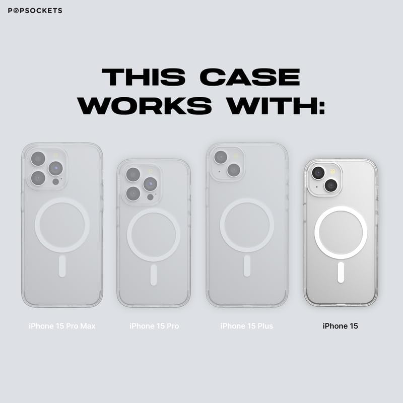 PopSockets iPhone 15 Case with Round Phone Grip Compatible with MagSafe, Phone Case for iPhone 15, Wireless Charging Compatible - Aura