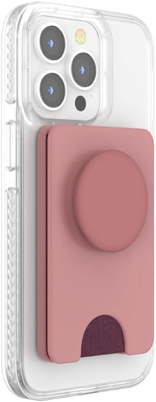 PopSockets Phone Wallet with Expanding Grip and Adapter Ring for MagSafe, Phone Card Holder, Wireless Charging Compatible, Wallet Compatible with MagSafe - Clay