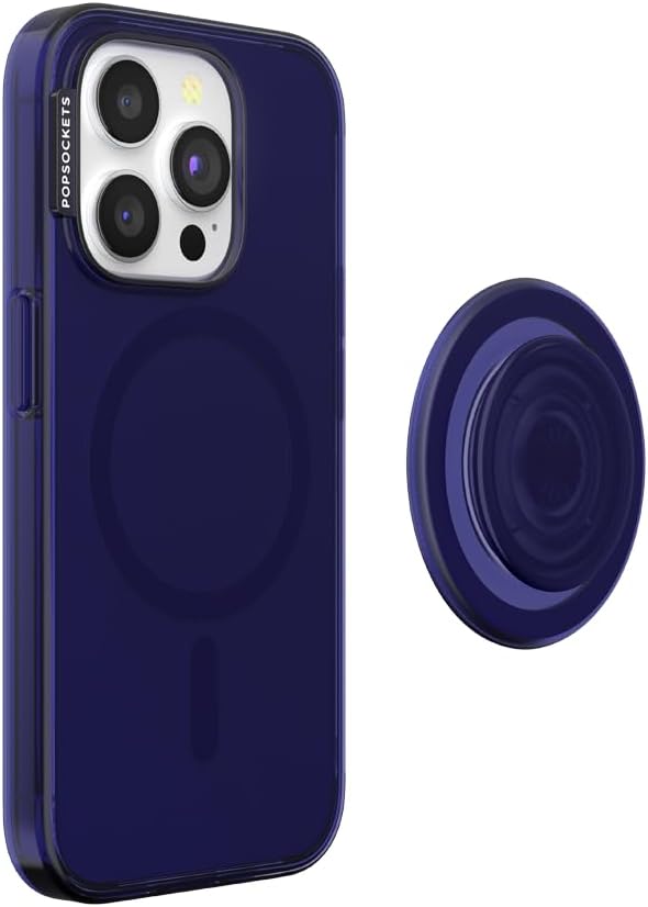 PopSockets iPhone 15 Pro Case with Phone Grip and Slide Compatible with MagSafe, Phone Case for iPhone 15 Pro, Wireless Charging Compatible - French Navy