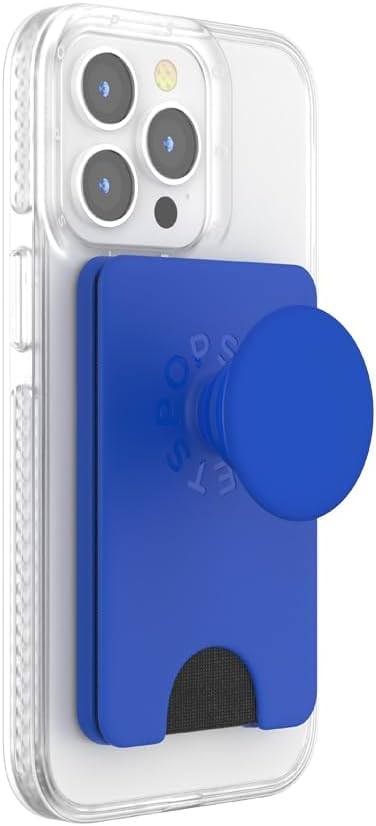 PopSockets Phone Wallet with Expanding Grip and Adapter Ring for MagSafe, Phone Card Holder, Wireless Charging Compatible, Wallet Compatible with MagSafe - Cobalt