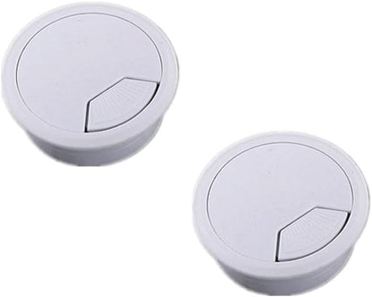 2pcs 2 inch Desk Wire Cord Cable Grommets Hole Cover for Office PC Desk Cable Cord Organizer Plastic Cover Black (White-2Pcs)