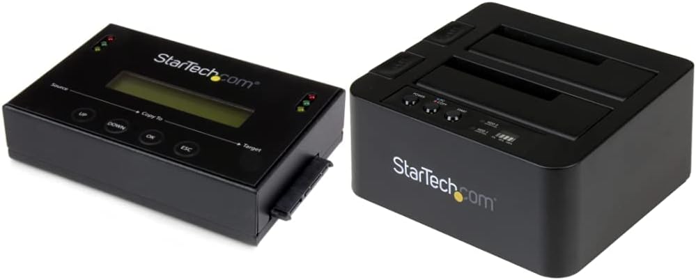 StarTech.com 1:1 Standalone Hard Drive Duplicator with Disk Image Manager for Backup and Restore & .com Standalone Hard Drive Duplicator, External Dual Bay HDD/SSD Cloner/Copier