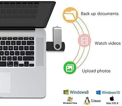 JUANWE 8GB USB Flash Drive 10 Packs, Bulk USB Sticks 2.0 Mutipack Metal Thumb Drive 360° Swivel Design, FAT32 Jump Drives Pen Drive Zip Drives for Data Storage - Black