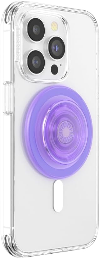 PopSockets Phone Grip for MagSafe with Kickstand, Magnetic Stand, Swappable Top, Secure Hold for iPhone MagSafe Cases, Phone & Tablet Grip - Lavender Translucent