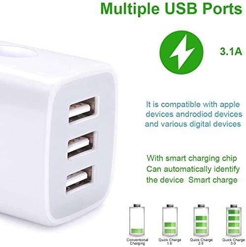 USB Charging Plug, Wall Charger Adapter, Sicodo 3Pack Universal Travel 3.1A 3Muti Port Fast Charging Block Compatible with iPhone 16 15 14 13 12 SE 11Pro,Samsung Galaxy S24 S23 S22 S21 Ultra, Google