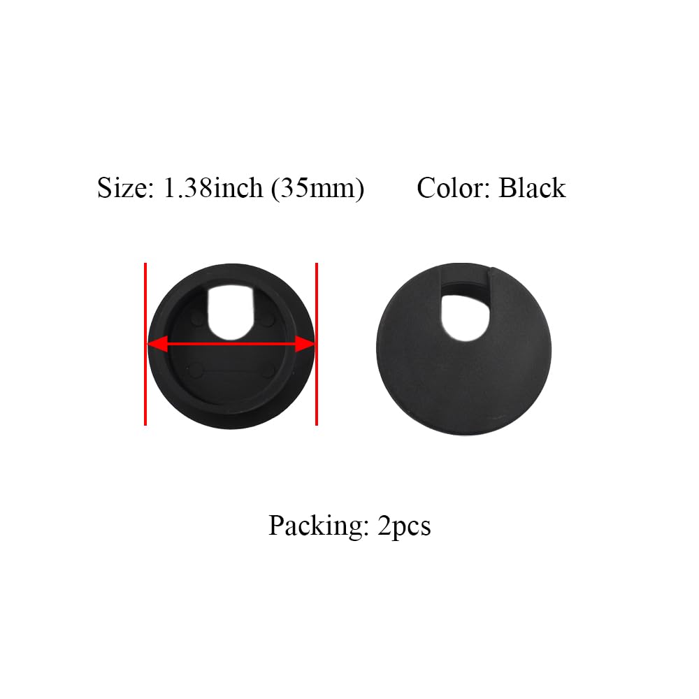 HAHIYO 2Pcs 1.38Inch/35mm Black ABS Plastic U-Shaped Desk Grommet Wire Grommet Cable Management Cord Hole Cover Desk Wire Hole Insert Wire Organizer for Computer Office Home School Equipment Systems