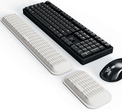 MEKASS Ergonomic Wrist Rest for Keyboard and Mouse, Soft Memory Foam Keyboard Wrist Rest Set with Non-Slip Silicone Base, Easy Typing, Pain Relief, Comfort for Office, Work, Gaming (White)