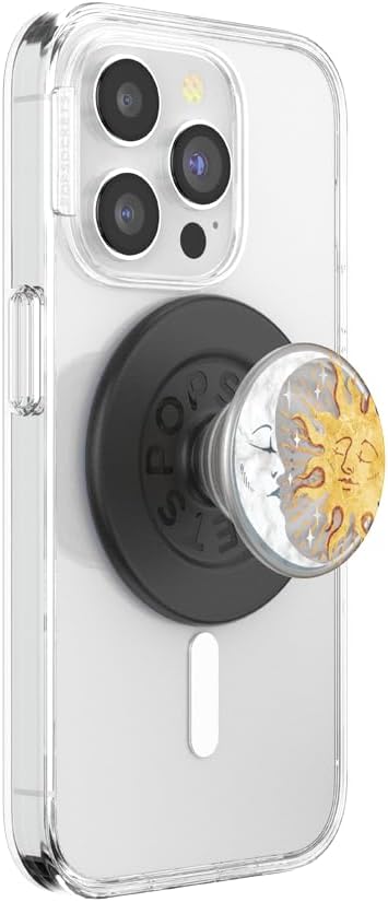 PopSockets Phone Grip for MagSafe with Kickstand, Magnetic Stand, Swappable Top, Secure Hold for iPhone MagSafe Cases, Phone & Tablet Grip - Translucent Sun and Moon