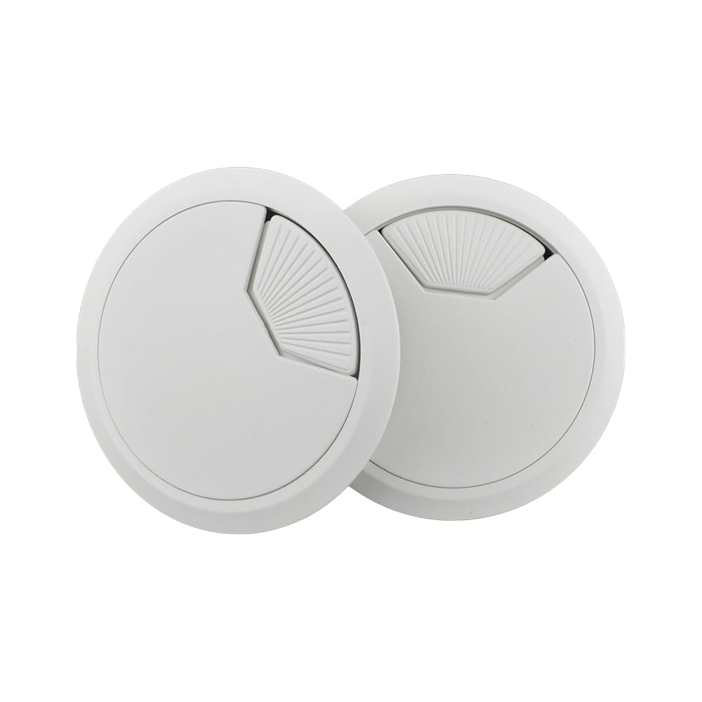 HAHIYO 2Pcs 3.15Inch/80mm White ABS Plastic Sector-Shaped Desk Grommet Wire Grommet Cable Management Cord Hole Cover Desk Wire Hole Insert Wire Organizer for Computer Office Home Equipment System