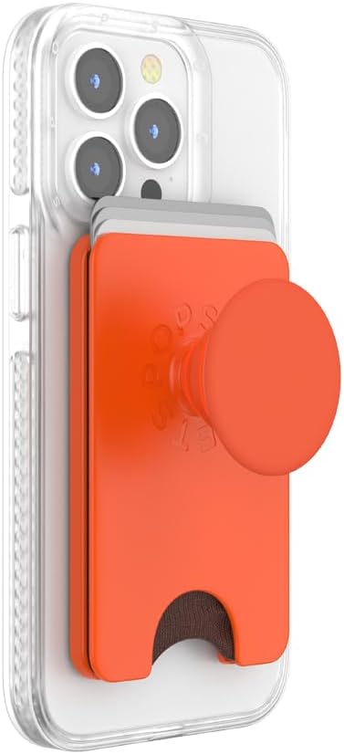 PopSockets Phone Wallet with Expanding Grip and Adapter Ring for MagSafe, Phone Card Holder, Wireless Charging Compatible, Wallet Compatible with MagSafe - Persimmon