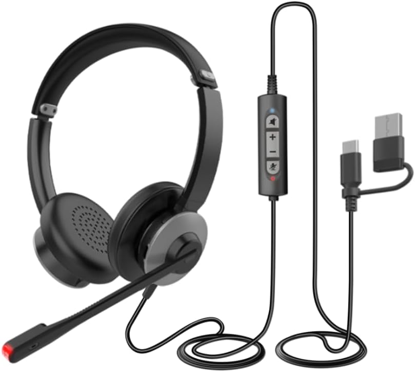 Earbay USB Headset with Microphone for PC, Headset with Mic, Computer Headset with Noise Canceling Microphone for Laptop, Wired Headphones with Mic for Work from Home/Call Center/Open Office
