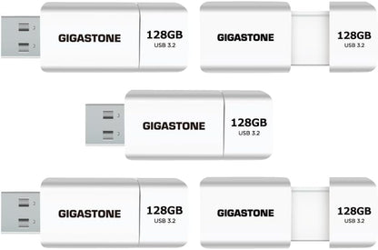 GIGASTONE 128GB Flash Drive (5 Pack) Z60 USB 3.2 Gen 1, 120MB/s Ultra Fast, Retractable Capless Slider Design, Data Storage, Backup for PC/Mac/TV/Car Audio, USB 2.0/3.0/3.1 Compatible