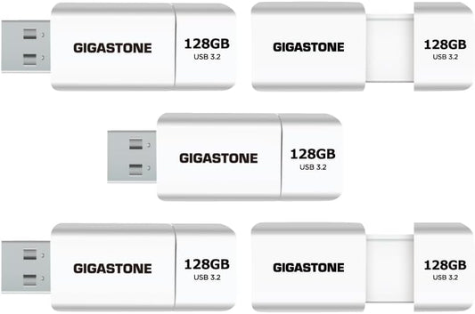 GIGASTONE 128GB Flash Drive (5 Pack) Z60 USB 3.2 Gen 1, 120MB/s Ultra Fast, Retractable Capless Slider Design, Data Storage, Backup for PC/Mac/TV/Car Audio, USB 2.0/3.0/3.1 Compatible
