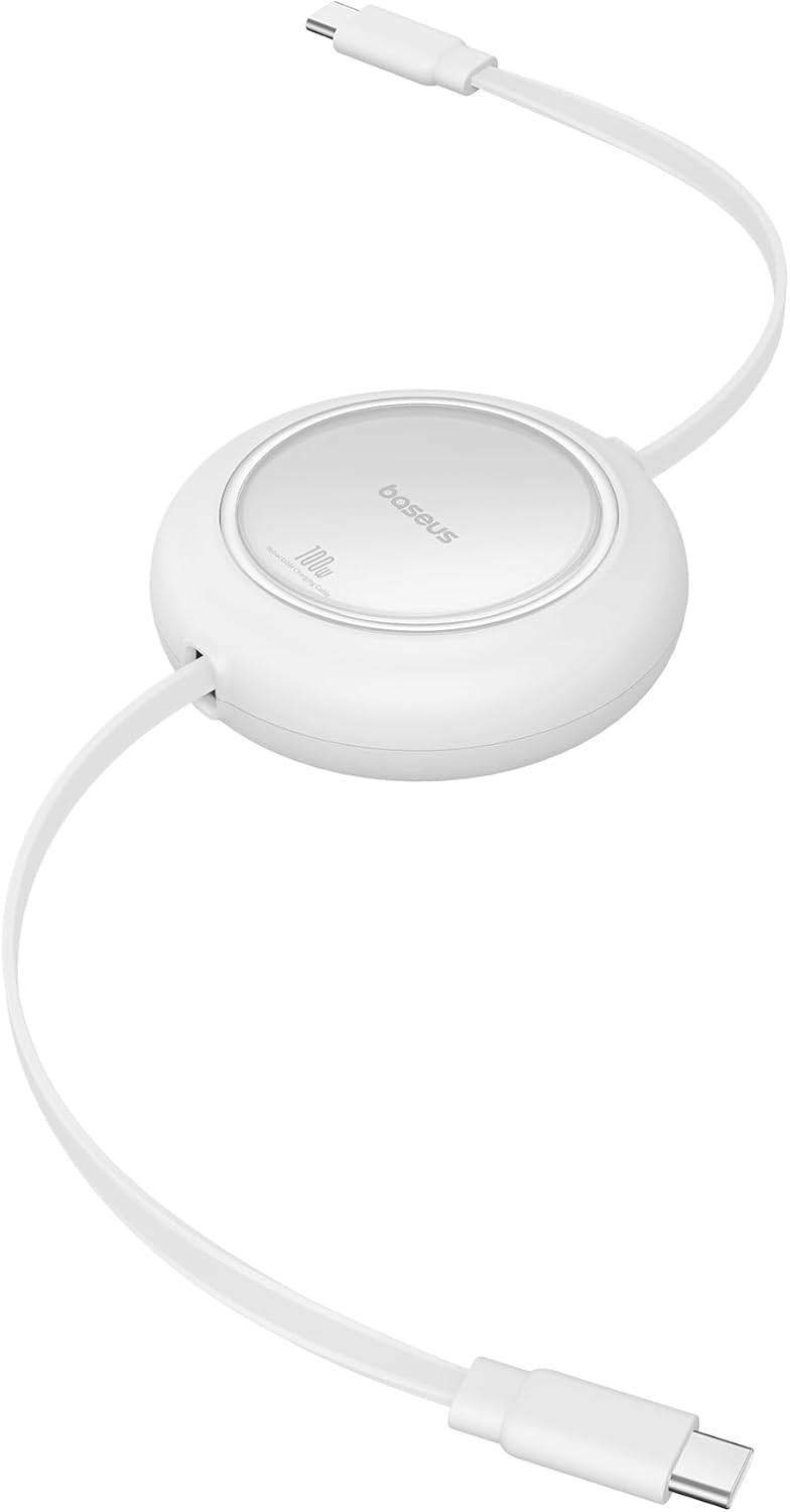 Baseus USB C to USB C Cable, 100W 6.6ft Retractable USB C Fast Charging Cable, 7-Stage Length Preset Retractable Charger Cord for iPhone 16 15 Pro Plus Pro Max, MacBook, iPad Pro, Samsung S24/S23+