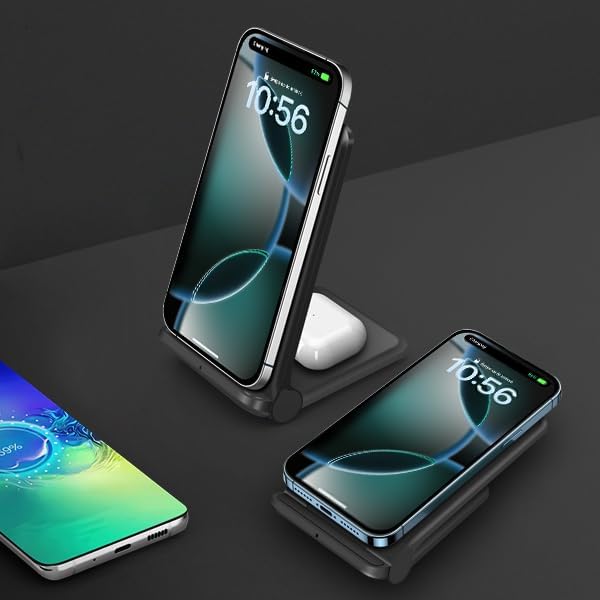2 in 1 Wireless Charger,Foldable 20W Fast Wireless Charging Stand Compatible with iPhone 16/16 Pro/15/14/13/12/X/AirPods,Dual Phone Induction Charge Station for Samsung,Pixel,Xperia,LG(No Plug)