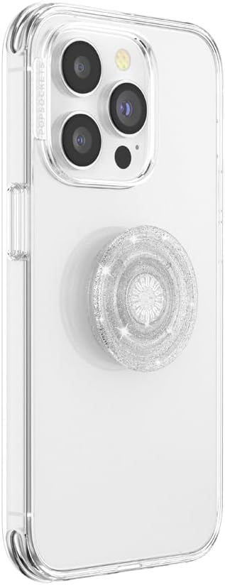 PopSockets Translucent Phone Grip with Expanding Kickstand, PopSockets for Phone, Adhesive Grip, Translucent PopGrip - Clear Glitter Silver
