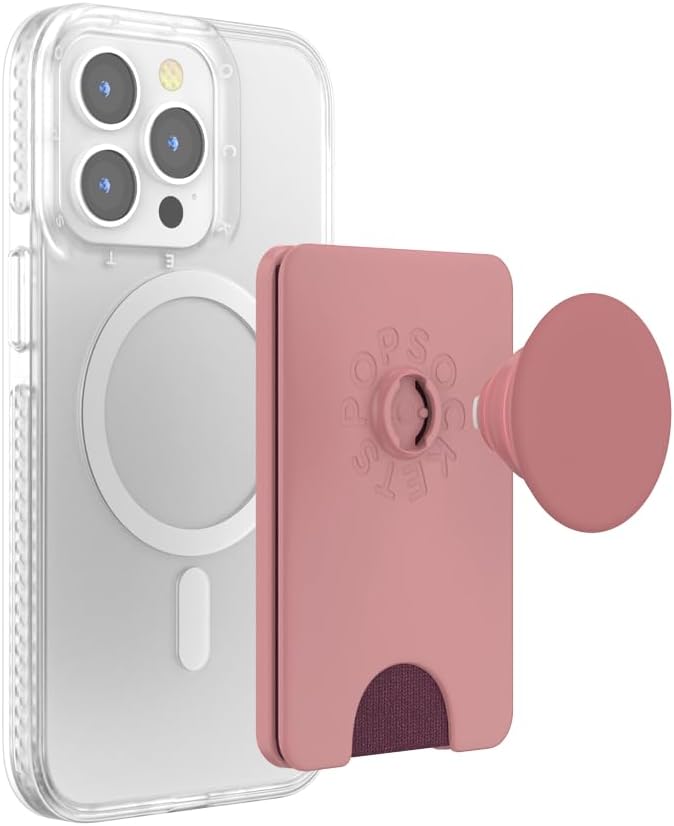 PopSockets Phone Wallet with Expanding Grip and Adapter Ring for MagSafe, Phone Card Holder, Wireless Charging Compatible, Wallet Compatible with MagSafe - Clay